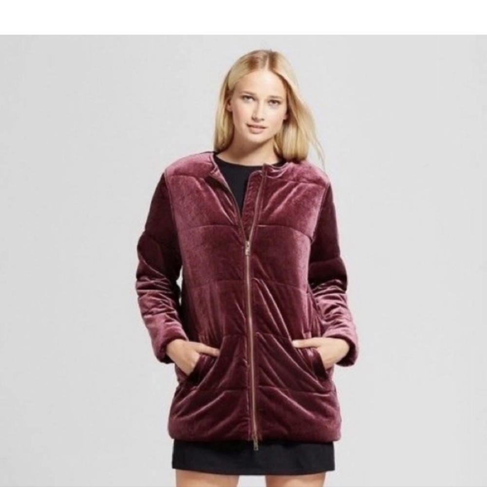 Women's Velvet Jacket in Burgundy Who What Wear Quilted Velour Puffer